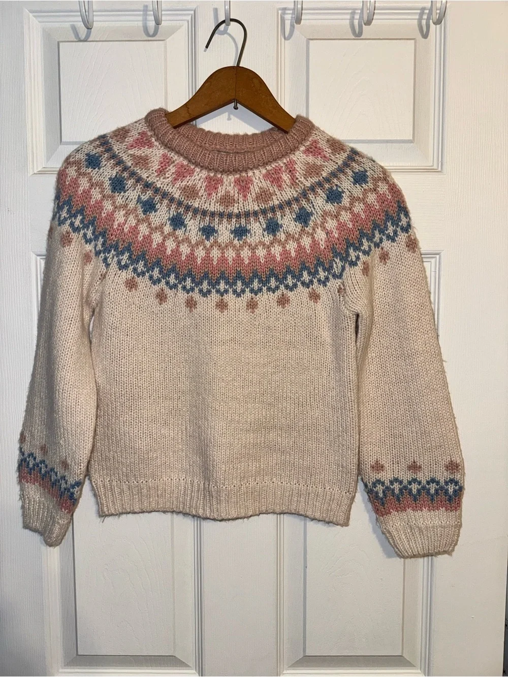 Mayoral Girls Fair Isle Knit Sweater Size 9 Cream Pink Blue Cozy Boutique - Picture 2 of 5